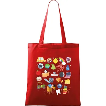 Obrázková abeceda - Taška bavlněná - 42 x 38 cm ( Červená )