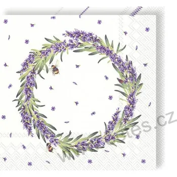 Papírový ubrousek IHR LAVENDER WREATH papírové dezertní ubrousky levandulový věnec a čmeláci 20 ks
