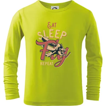 Dětská móda Eat Sleep Fly Repeat letadlo - Triko dětské Long Sleeve - 146 cm/10 let ( Limetková )