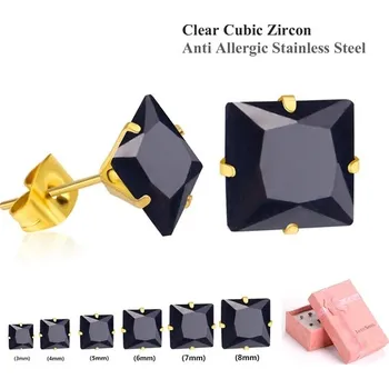 Náušnice Elegantní náušnice z nerezové oceli s křišťály 6 párů - černé zlato