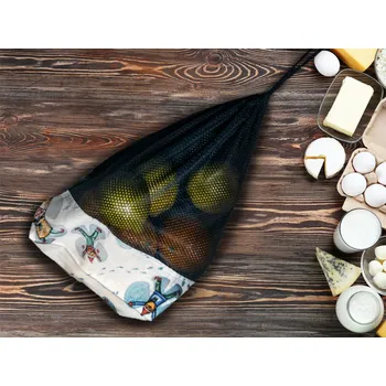 Nákupní taška KSDart.cz Sáček na potraviny - Skřítkové Podzimníčci Barva síťky: Černá