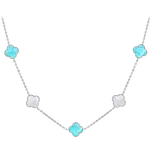 1910 MINET Stříbrný náhrdelník ČTYŘLÍSTKY s bílou perletí a tyrkysem Ag 925/1000 11,85g