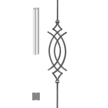 Zábradlí kovaná výplň, tyč T107 - výplň plotu, brány, zábradlí, délka 950 mm, 12 x 12 mm, ornament 570 x 165 mm, 12 x 6 mm, nýtovaný