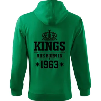 Pánská mikina Kings are born in 1963 - Mikina s kapucí na zip trendy zipper - M ( Středně zelená )