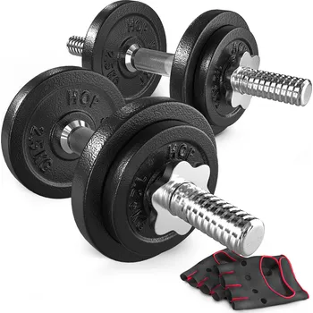 Hop-Sport Činky litinové nakládací jednoruční set 2x10kg + rukavice
