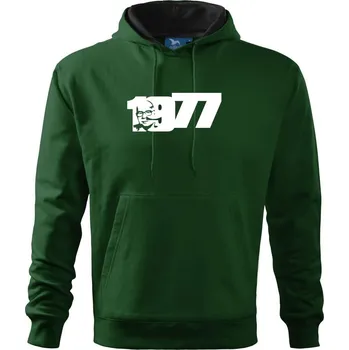 Pánská mikina Husákovo dítě - 1977 - Mikina pánská Cape s kapucí - 5XL ( Lahvově zelená )