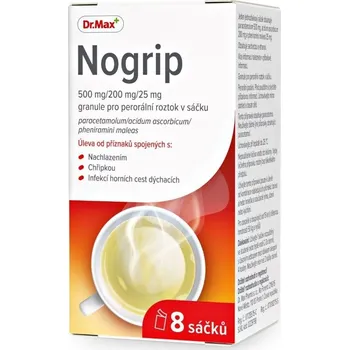 Lék na bolest, zánět a horečku Dr. Max Nogrip 500 mg/200 mg/25 mg 8 sáčků