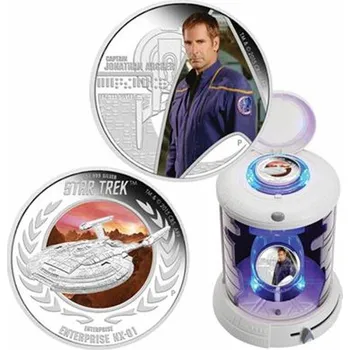 Sběratelství The Perth Mint Australia Tuvalu Star Trek: Captain Jonathan Archer & Enterprise NX-01 1oz Stříbro Proof 2 mince Set