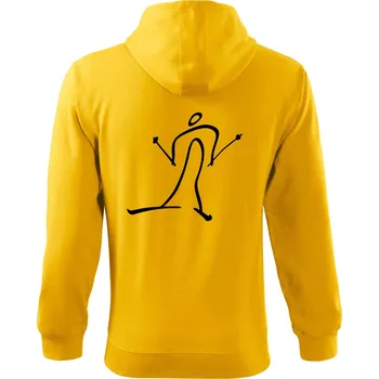 Pánská mikina Běžkař kreslený - Mikina s kapucí na zip trendy zipper - XL ( Žlutá )