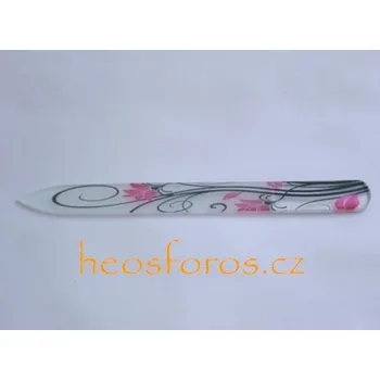 Přípravek na nehty Skleněný pilník 14 cm, 2 mm s růžovými kytičkami (1110DTRK)