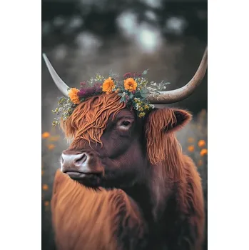 Plakát Plakát, Obraz - Highland Cow With Flowers, Treechild