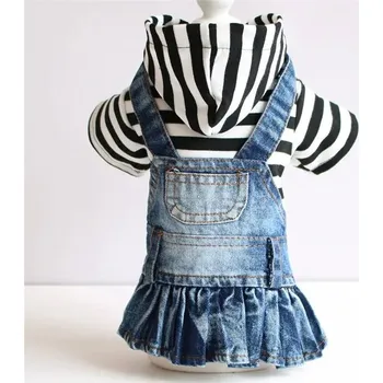 Džínová vesta pro štěňata a kočky - černý pruh,XS