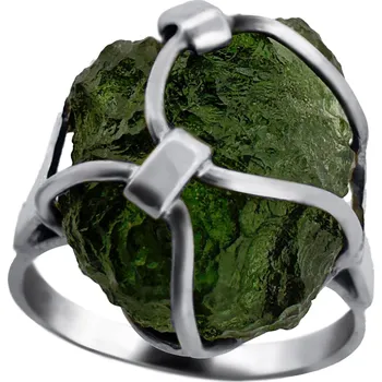 Prsten Vltavín Moldavite Stříbrný prsten s vltavínem 3,980 g