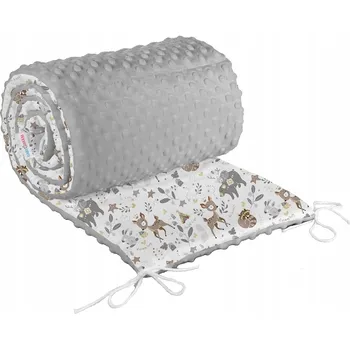 Příslušenství pro dětskou postel a kolébku Ochranný mantinel do postýlky 180x30 cm BABYMAM PREMIUM - Srneček a přátelé s šedou minky