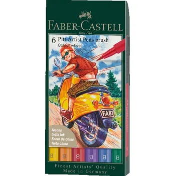 Faber-Castell Umělecký popisovač Pitt Artist Pens Brush, sada 6 barev - Colour Wheel