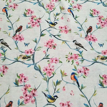 BYTEMA Dekorační látka PTÁČCI VE VĚTVÍCH šíře 140 cm