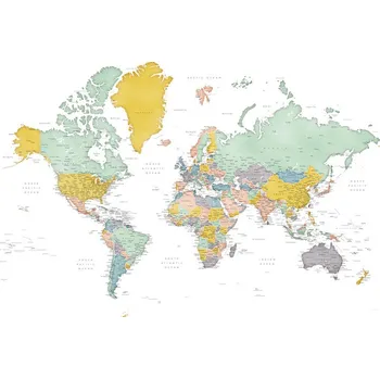 Plakát Plakát, Obraz - Detailed world map in mid-century colors, Patti, Blursbyai