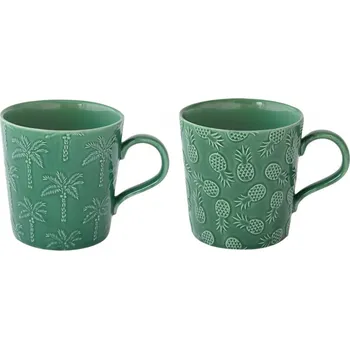 Dva porcelánové hrnky na čaj Tropicana zelená