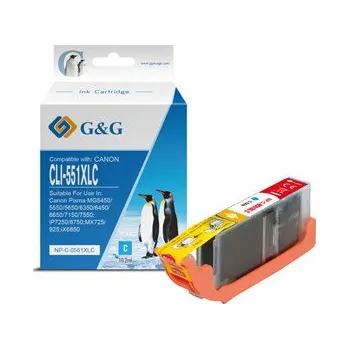 G&G kompatibilní ink s CLI551C XL, NP-C-0551XLC, cyan, 10,2ml, ml high capacity NP-C-0551XLC