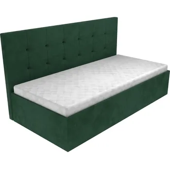 Postel Čalouněná postel Marianna s čelem s vtahy, lamelovým roštem a úložným prostorem - Tmavě zelená, 80 x 200 cm, +5 cm úložný prostor, Bez matrace