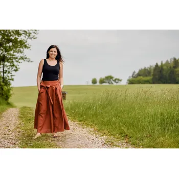 Dámská sukně Lněná dámská sukně dlouhá - cihlová velikost: L