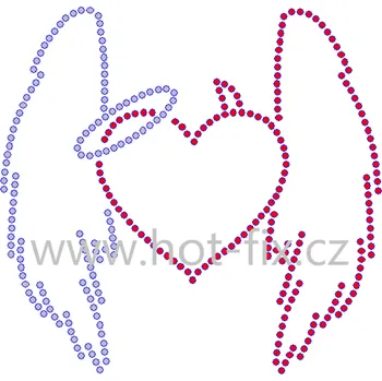 SD012 - angel&devil nažehlovací hot-fix kamínková aplikace na textil, rozměry cca 16,2x15,7cm barva: polobroušené kameny barva 101 Crystal /stříbrná a 103 Siam /červená
