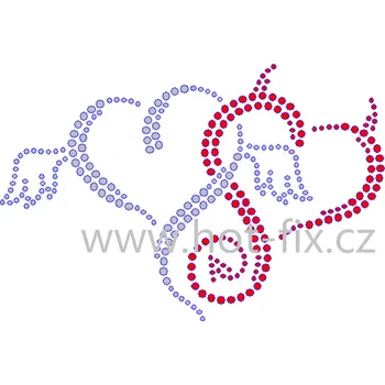 SD008 - angel&devil nažehlovací hot-fix kamínková aplikace na textil, rozměry cca 14,2x9,5cm barva: polobroušené kameny barva 101 Crystal /stříbrná a 103 Siam /červená