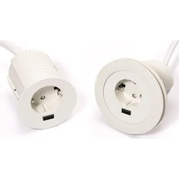Organizér kabelů ASA 06036E00002 Kompaktní zásuvková jednotka VERSATAG 1x230V, 1xUSB 5V (typ A), kabel 2m, bílá