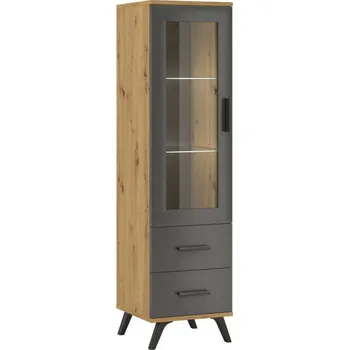 Obývací stěna Skříň prosklená police ze skla Roky 6 Grafit