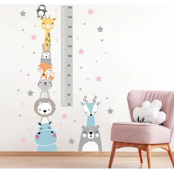 Samolepící dekorace Nálepky na zeď dětský metr zvířátka šedý - Plotbase, s.r.o.,60x120cm