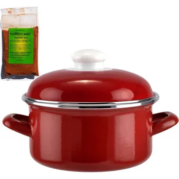 Smaltovaný kastrol s poklicí, objem 4 L červený + pikantní směs koření 50 g Kotlíkový guláš