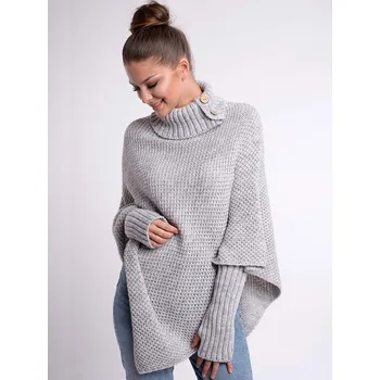 Dámský svetr Dámské pletené pončo FELICIA šedé, VELIKOST UNI ( S, M , L )