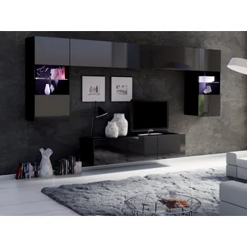 Obývací stěna ArtGiB Obývací stěna CALABRINI II | černá/černý lesk