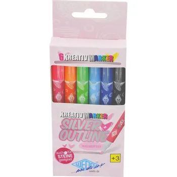 Popisovač s dvoubarevnou stopou Outline Silver - 6ks