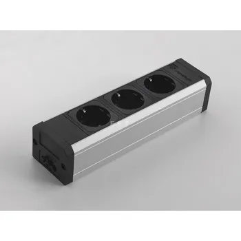 Organizér kabelů ASA 06100E00019 Zásuvková jednotka univerzální VERSATEK PRO, 3x230V, 1xUSB 5V (nabíječka: typ A+C), 2x volná pozice, eloxovaný hliník/černá