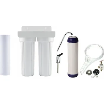 Ochranný vodní filtr Dvojitý filtr 10" 1 mikron a aktivní uhlí Vodovodní baterie - kohoutek: Bez baterie, Sada na připojení pod kuchyňskou linku: Bez sady