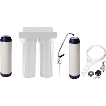 Ochranný vodní filtr Dvojitý filtr 10" 2x aktivní uhlí Vodovodní baterie - kohoutek: Bez baterie, Sada na připojení pod kuchyňskou linku: Bez sady