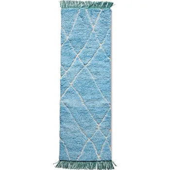 Koberec Modrý ručně vázaný vlněný běhoun se vzorem Theo - 80*250 cm
