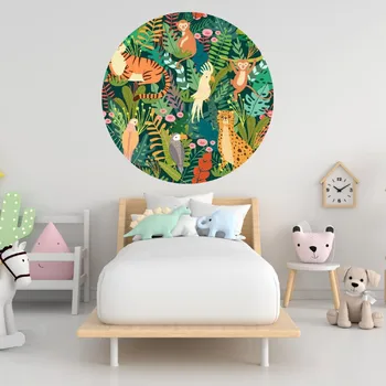 Samolepící dekorace Kruhová samolepka na zeď "Zvířata z džungle" 100cm