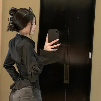 Dámská halenka Dámská halenka s vázáním Barva: Černá, Velikost: L