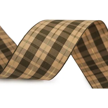 Károvaná stuha šíře 40 mm, barva 2 béžová lurex