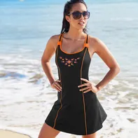 Blancheporte Jednodílné plavky se sukní černé/oranžové