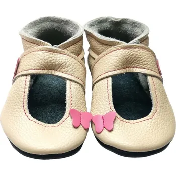 Capáčky EBOOBA Kožené capáčky s koženou podrážkou sandálky s motýlem béžové 12-18 měsíců Béžová 22