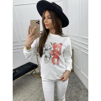 Dámská mikina Dámská bílá mikina s aplikací macík, VELIKOST L/XL