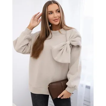 Dámská mikina Světle béžová dámská mikina 9797 s mašlí, VELIKOST UNI ( S, M , L )