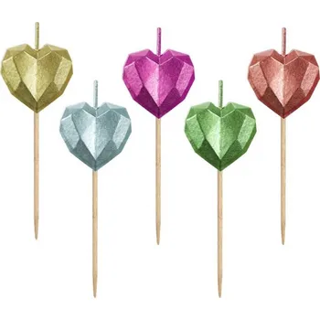 Svíčky se zápichem - Metalická srdíčka, 5 ks