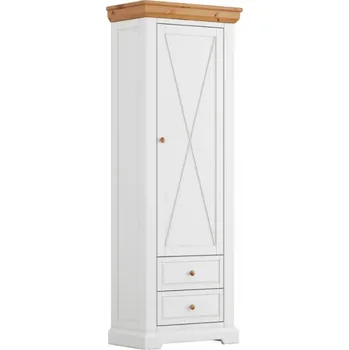 Šatní skříň Skříň úzká dřevěná, Marone Elite, bílá-přírodní borovice, rozměr 200x70x42cm