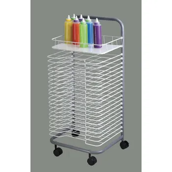 Sušák na prádlo Sušák drátěný pojízdný na výkresy s policí šedobílý - 20 vrstev