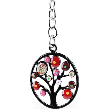 Kovový přívěsek na batoh / klíče sova, strom života, barva 5 červená strom