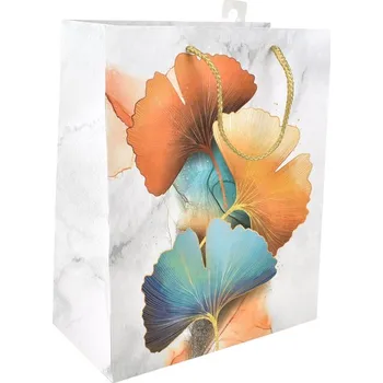 Taška dárková papírová, barevné listy, 26 x 31,5 x 14 cm